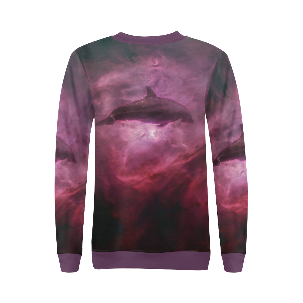 Dolphin in pink waters All Over Print Crewneck Sweatshirt for Women (Model H18)