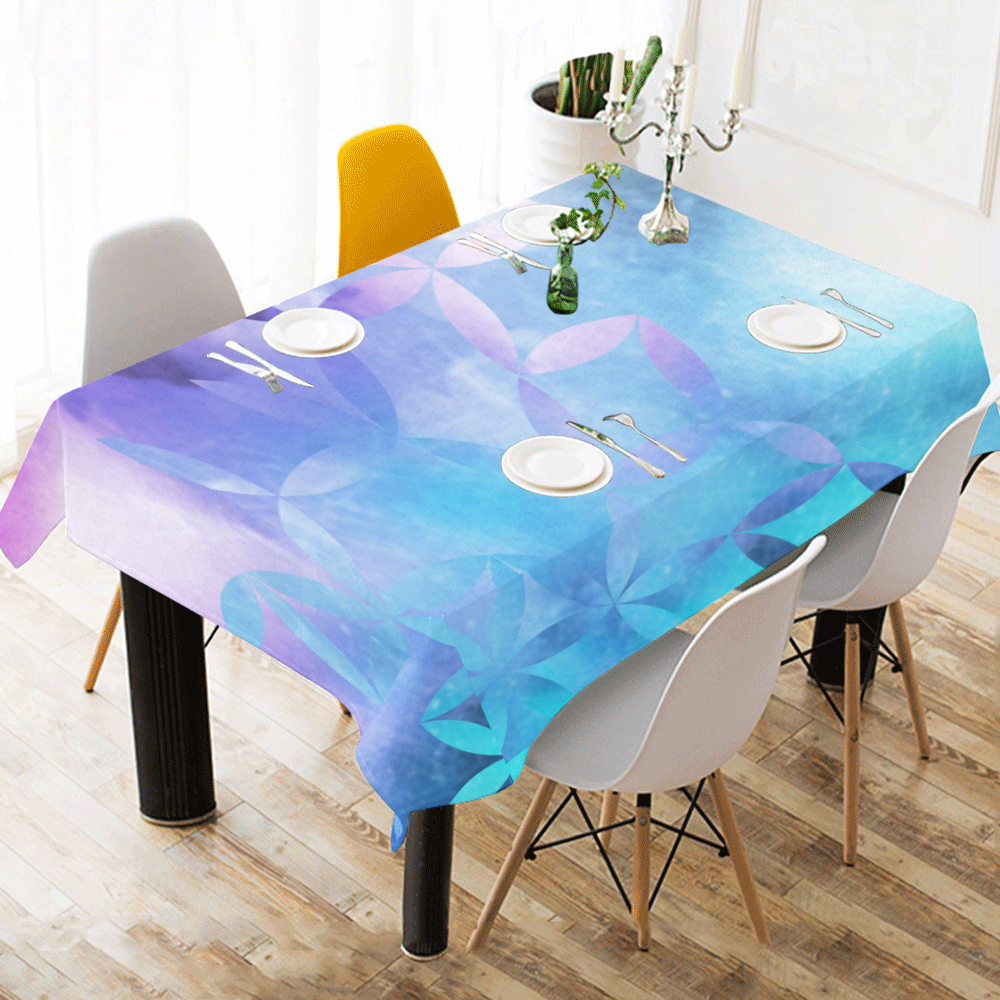 geometric flowers in blue Cotton Linen Tablecloth 60" x 90"