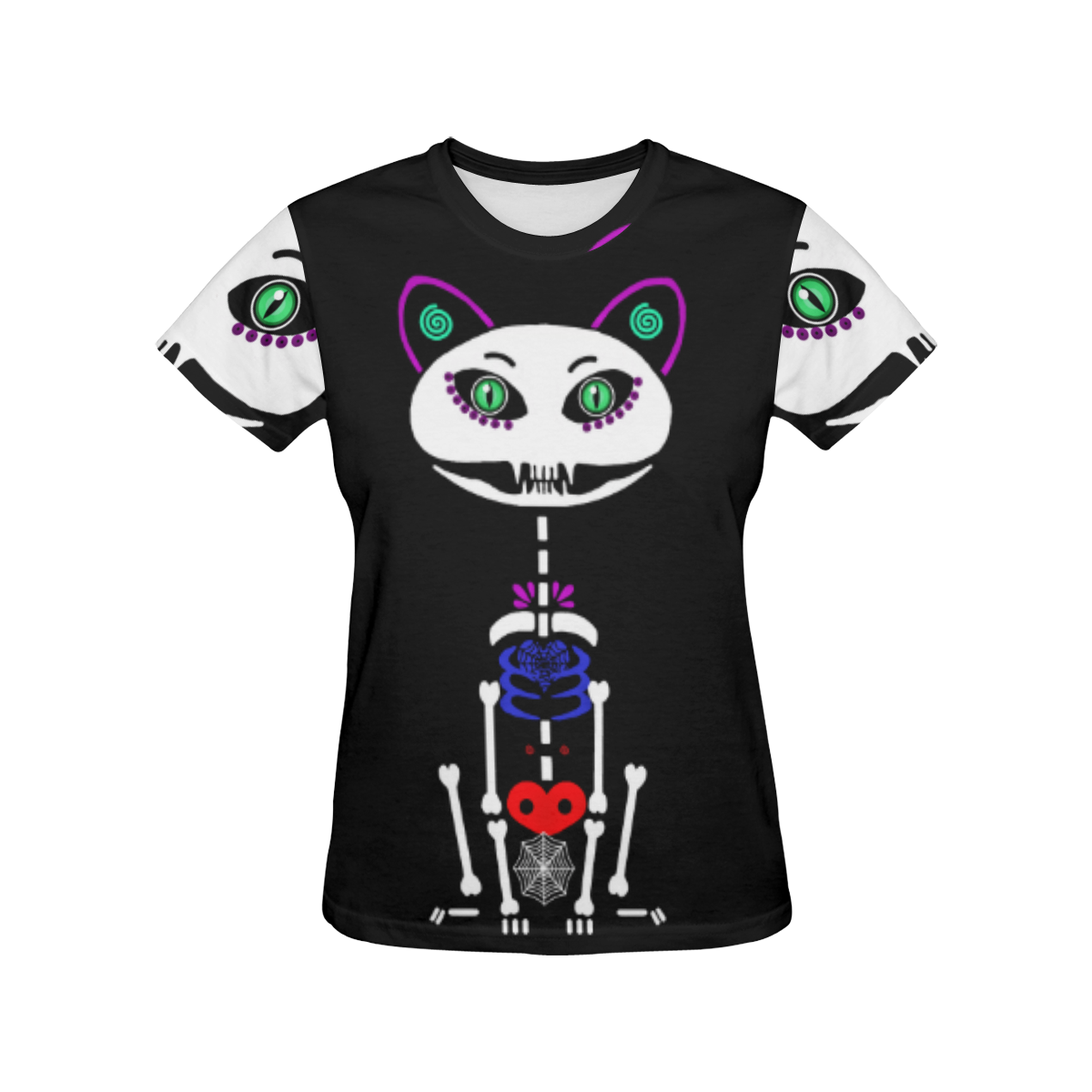 Skelly Pussy Cat All Over Print T-Shirt for Women (USA Size) (Model T40)