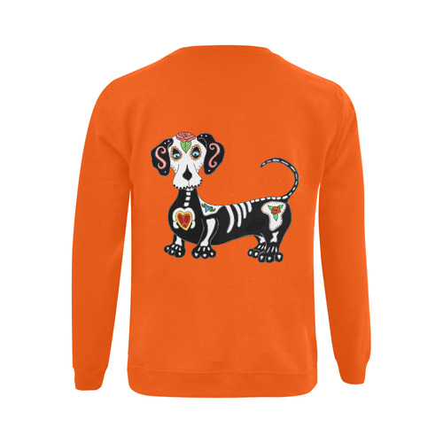 Dachshund Sugar Skull Orange Gildan Crewneck Sweatshirt(NEW) (Model H01)