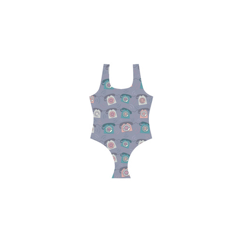 Retro Phone Pattern - Pink and Purple Vest One Piece Swimsuit (Model S04)