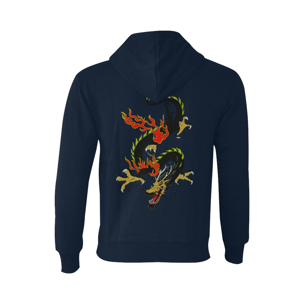 Black Chinese Dragon Dark Blue Oceanus Hoodie Sweatshirt (NEW) (Model H03)