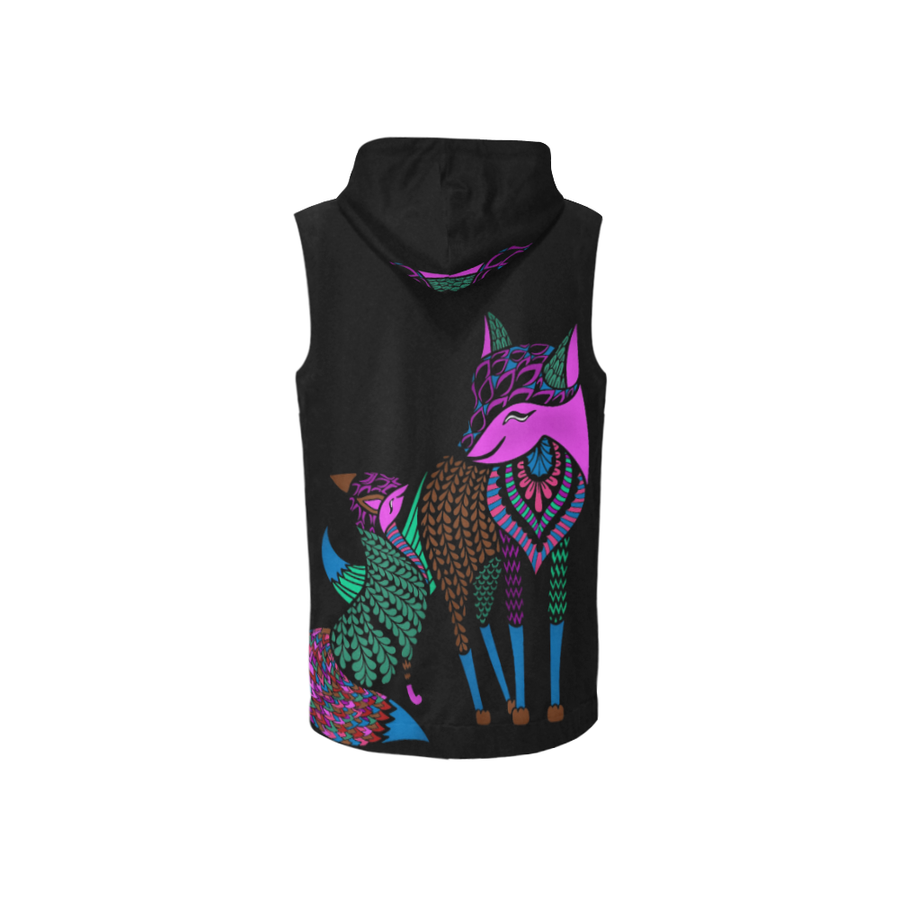 Rainbow Animals - Fox and cub All Over Print Sleeveless Zip Up Hoodie for Women (Model H16)