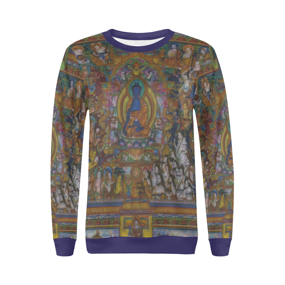 Awesome Thanka With The Holy Medicine Buddha All Over Print Crewneck Sweatshirt for Women (Model H18)