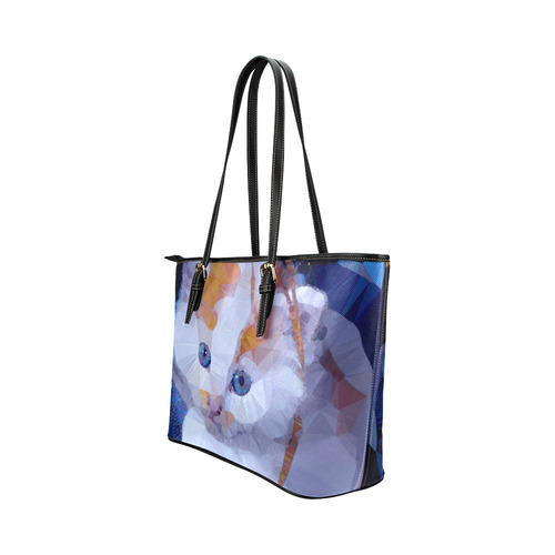 White Kitten Blue Eyes Low Poly Leather Tote Bag/Small (Model 1651)