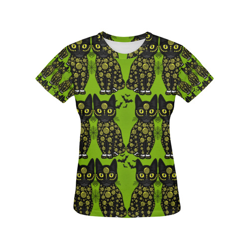 Halloween bats n cats All Over Print T-Shirt for Women (USA Size) (Model T40)