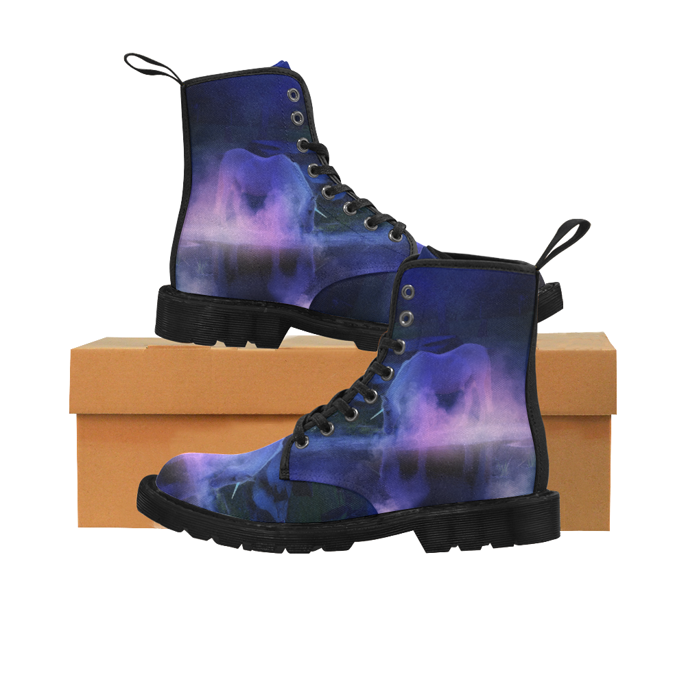 An Awesome Unicorn Beside A Magic Lake Martin Boots for Women (Black) (Model 1203H)