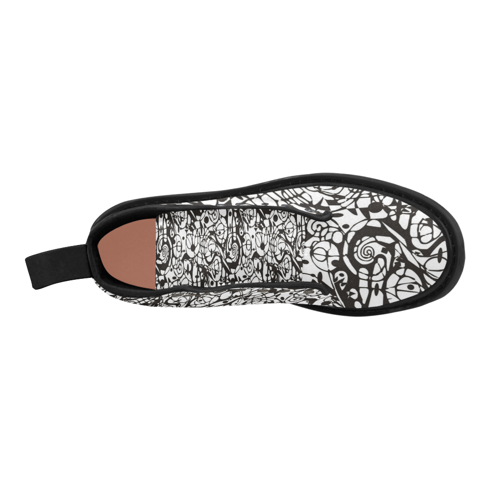 Crazy Spiral Shapes Pattern - Black White Martin Boots for Women (Black) (Model 1203H)