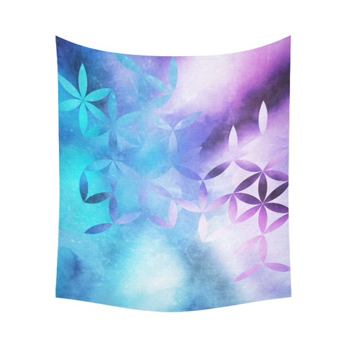 geometric flowers in blue Cotton Linen Wall Tapestry 60"x 51"