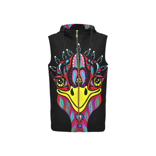 Rainbow Animals - Ostrich All Over Print Sleeveless Zip Up Hoodie for Women (Model H16)