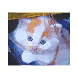 White Kitten Blue Eyes Low Poly Cotton Linen Wall Tapestry 60"x 51"