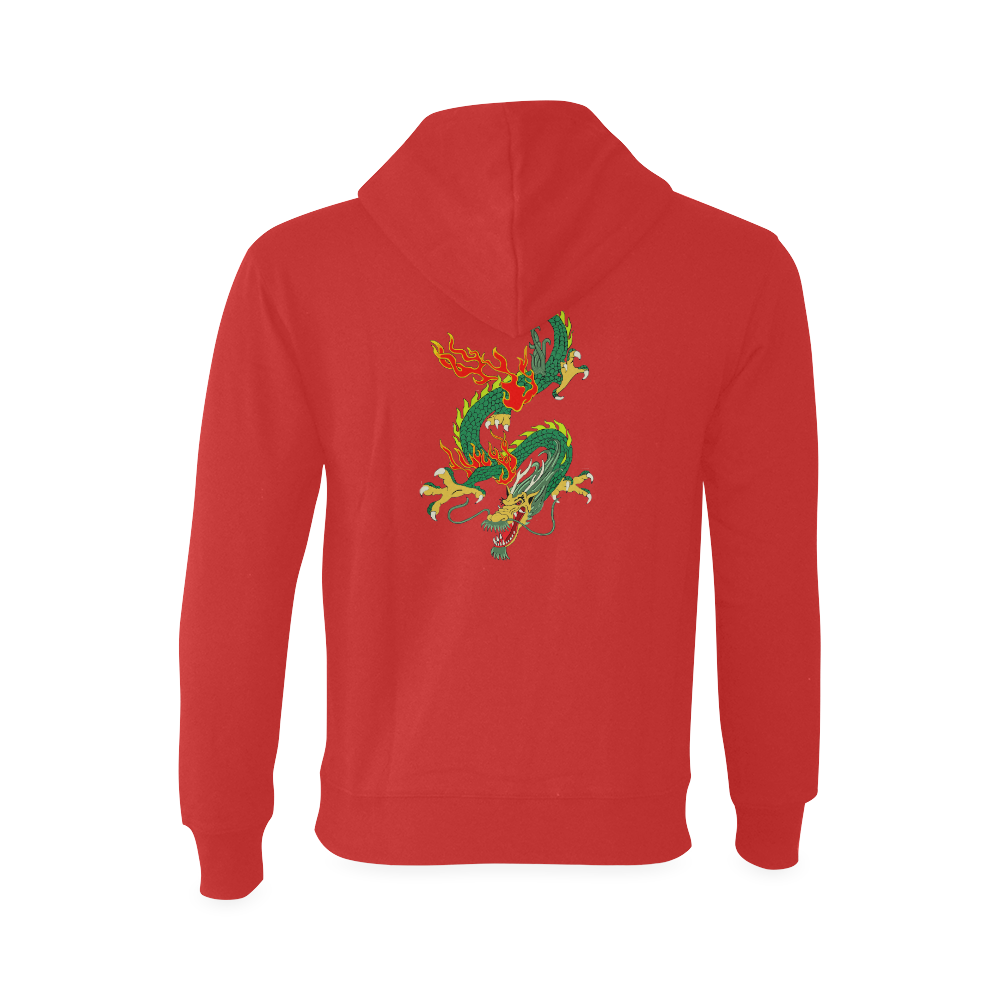 Green Chinese Dragon Red Oceanus Hoodie Sweatshirt (Model H03)