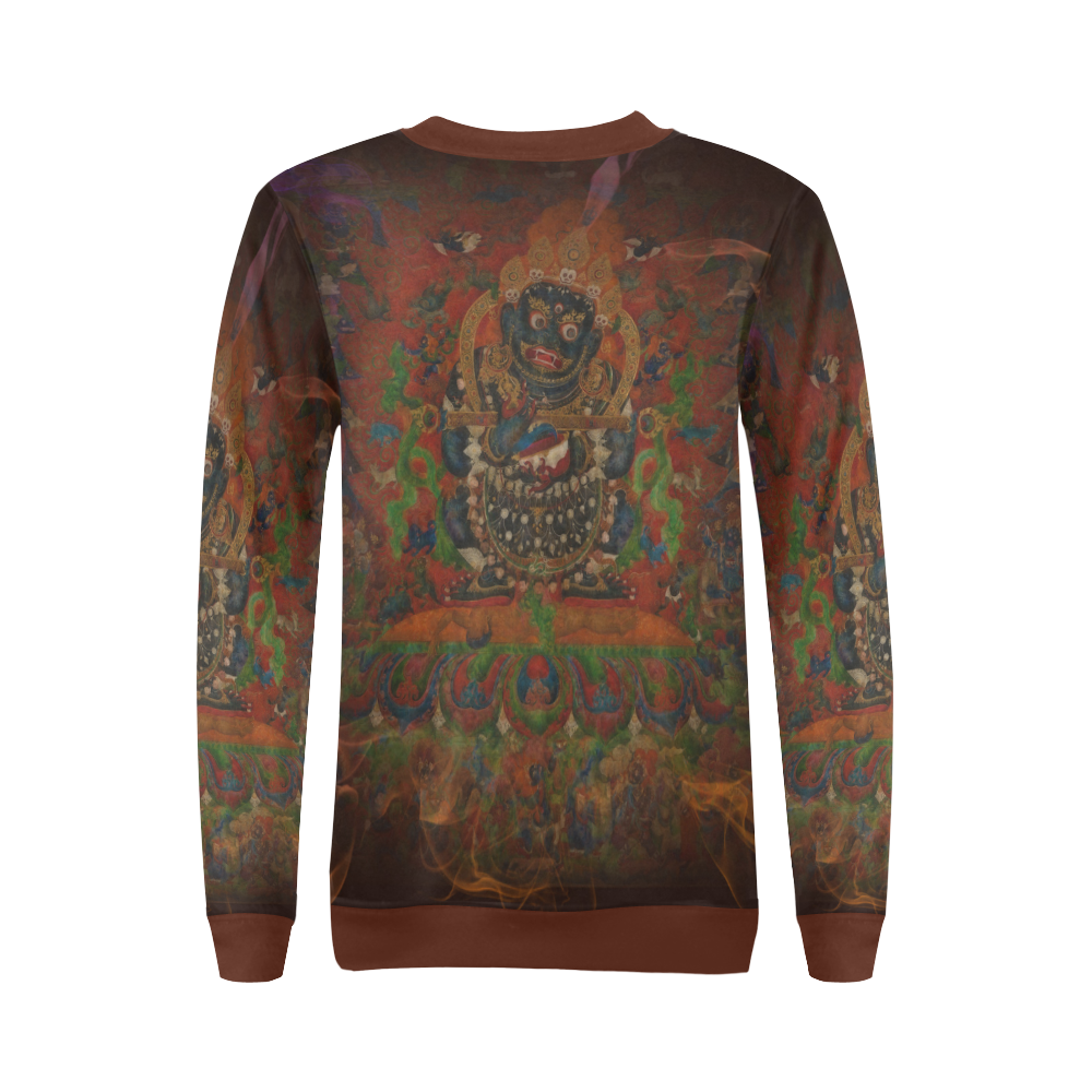 Tibetan Buddhism Mahakala All Over Print Crewneck Sweatshirt for Women (Model H18)