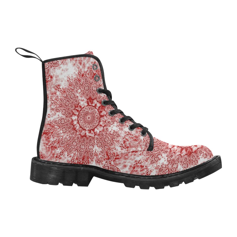 INDIA Patterns MANDALA CLOUDY Clotting Red White Martin Boots for Women (Black) (Model 1203H)