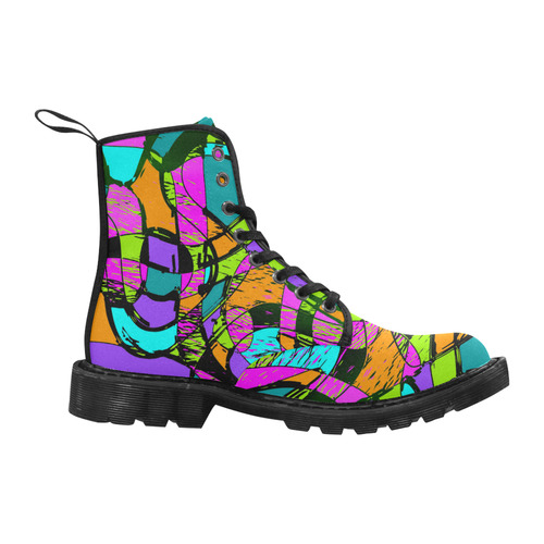Abstract Art Squiggly Loops Multicolored Martin Boots for Women (Black) (Model 1203H)
