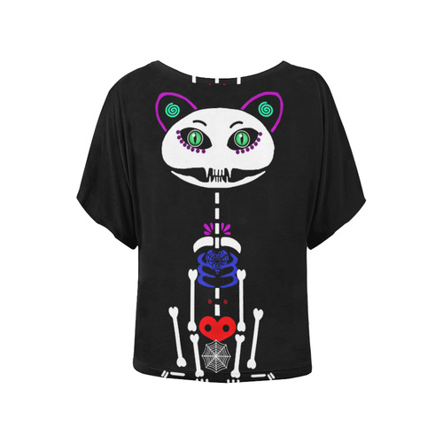 Skelly Pussy Cat Women's Batwing-Sleeved Blouse T shirt (Model T44)