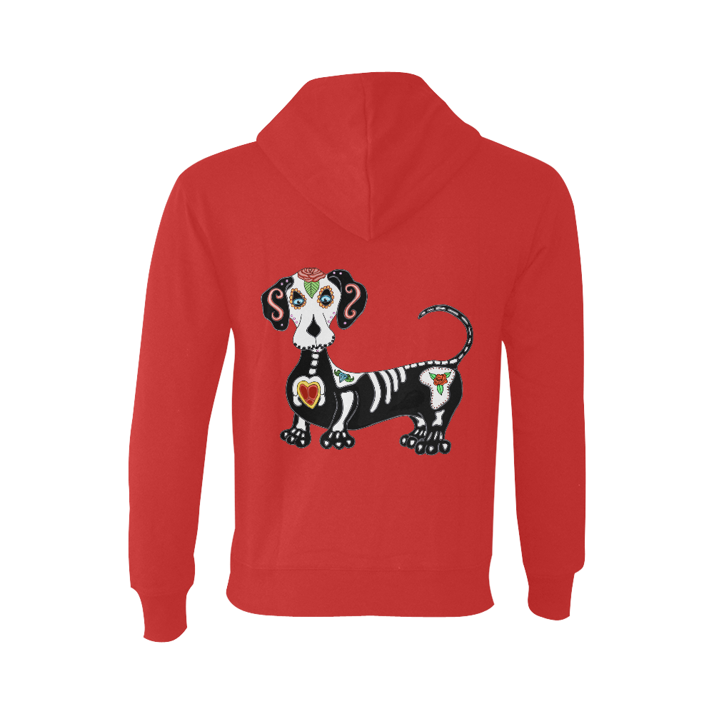 Dachshund Sugar Skull Red Oceanus Hoodie Sweatshirt (NEW) (Model H03)