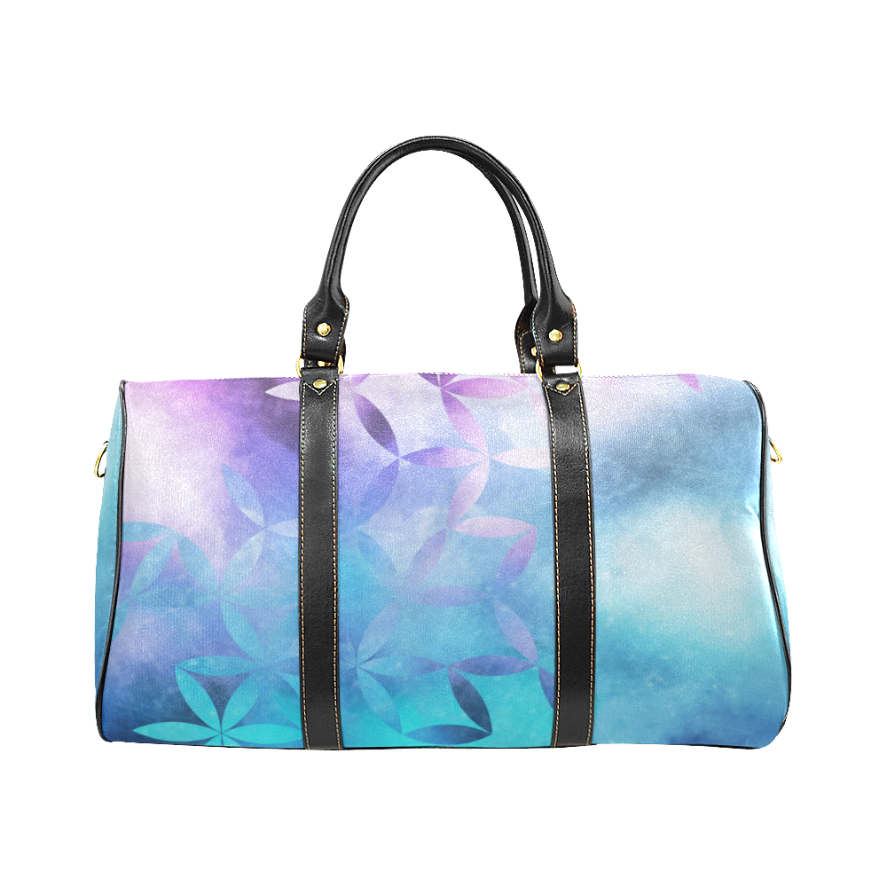 geometric flowers in blue New Waterproof Travel Bag/Small (Model 1639)