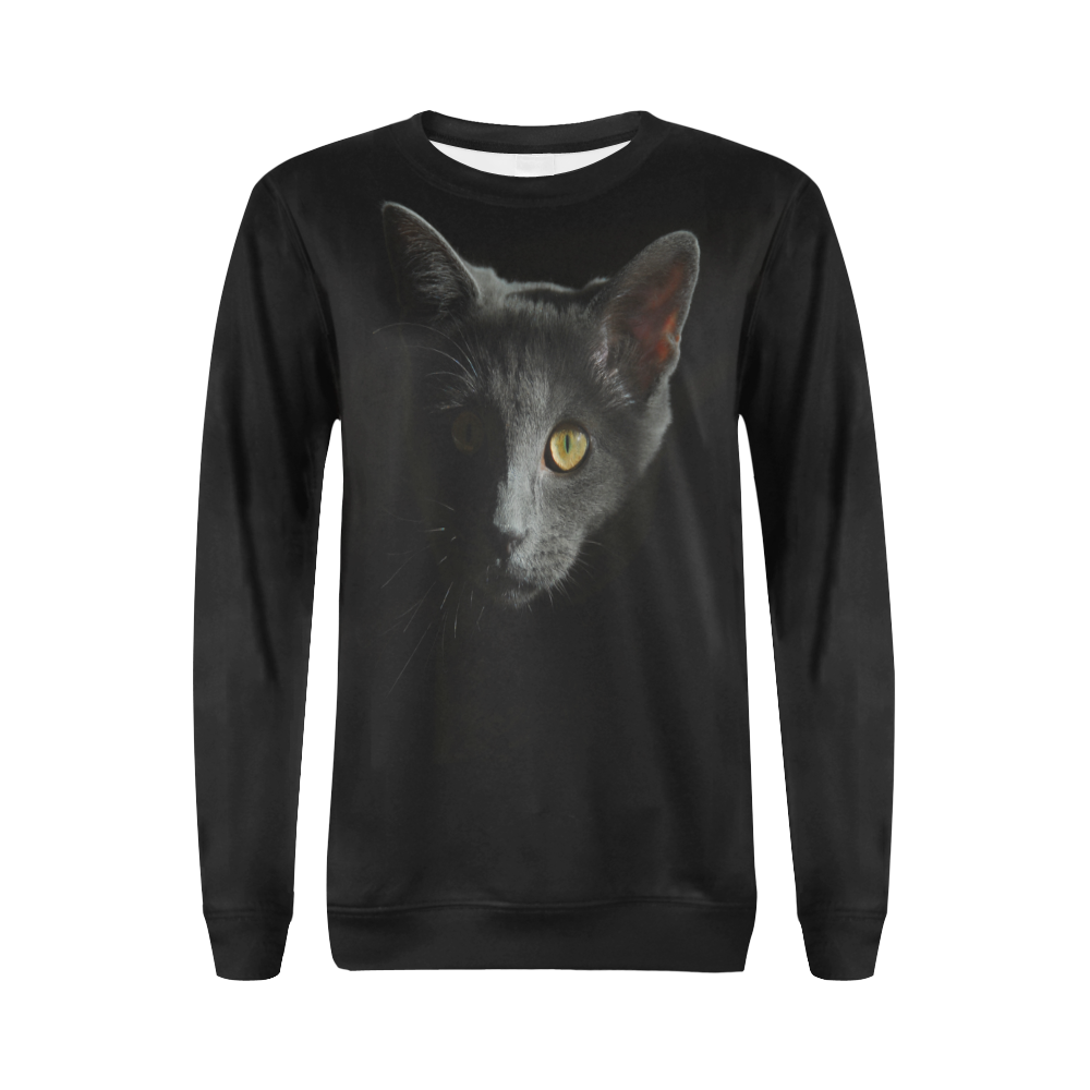 Black Cat All Over Print Crewneck Sweatshirt for Women (Model H18)