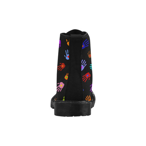 Multicolored HANDS with HEARTS love pattern Martin Boots for Women (Black) (Model 1203H)