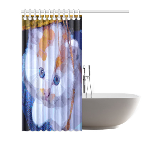 White Kitten Blue Eyes Low Poly Shower Curtain 72"x72"