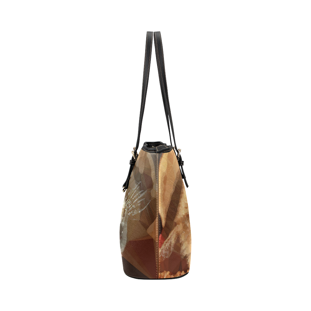 Tabby Cat Low Poly Geometric Triangles Leather Tote Bag/Small (Model 1651)