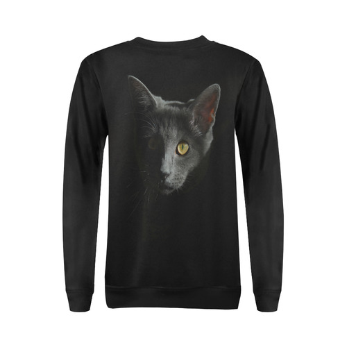 Black Cat All Over Print Crewneck Sweatshirt for Women (Model H18)