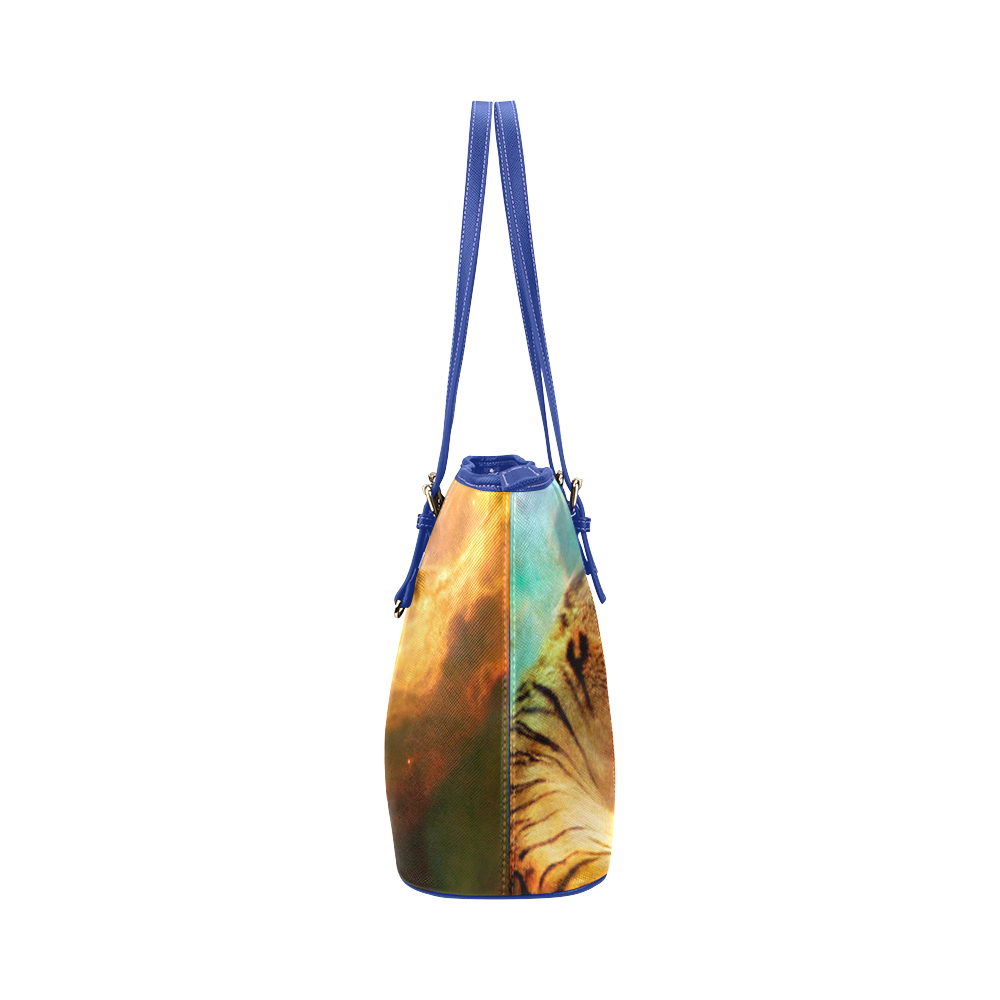 Tiger and Nebula Leather Tote Bag/Large (Model 1651)