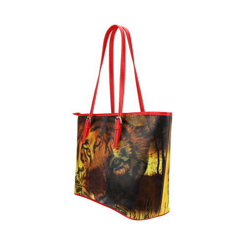 Tiger Face Leather Tote Bag/Large (Model 1651)