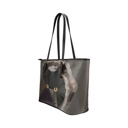 Cat Yellow Eyes Low Poly Triangles Leather Tote Bag/Large (Model 1651)