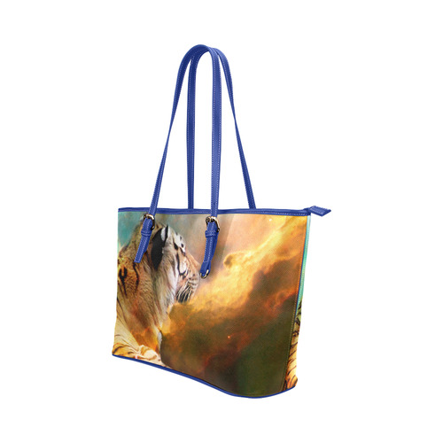Tiger and Nebula Leather Tote Bag/Large (Model 1651)