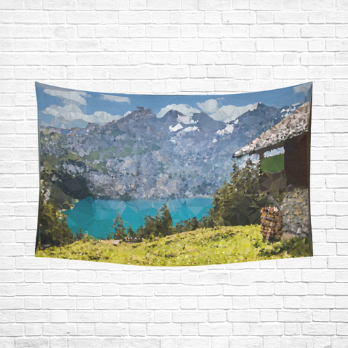 Mountain Landscape Low Poly Triangles Cotton Linen Wall Tapestry 90"x 60"