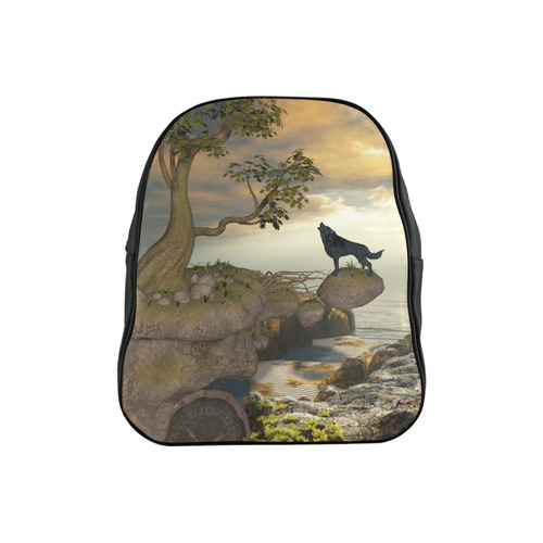 The lonely wolf on a flying rock School Backpack (Model 1601)(Small)