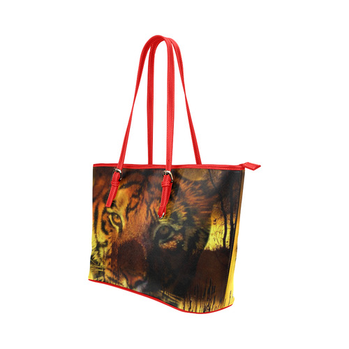 Tiger Face Leather Tote Bag/Large (Model 1651)