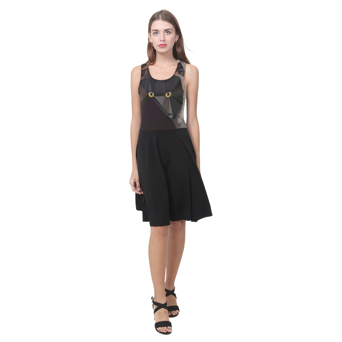 Cat Yellow Eyes Low Poly Triangles Atalanta Casual Sundress(Model D04)