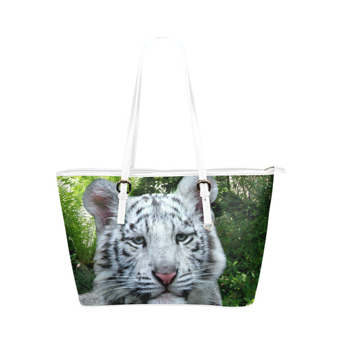 White Tiger Leather Tote Bag/Large (Model 1651)