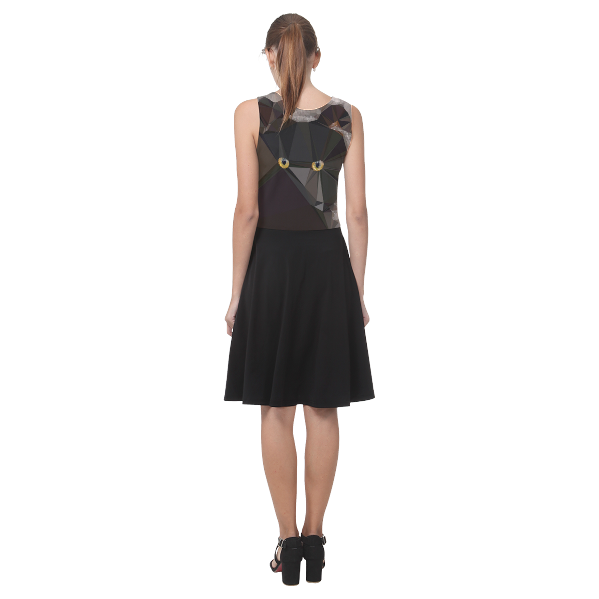 Cat Yellow Eyes Low Poly Triangles Atalanta Casual Sundress(Model D04)