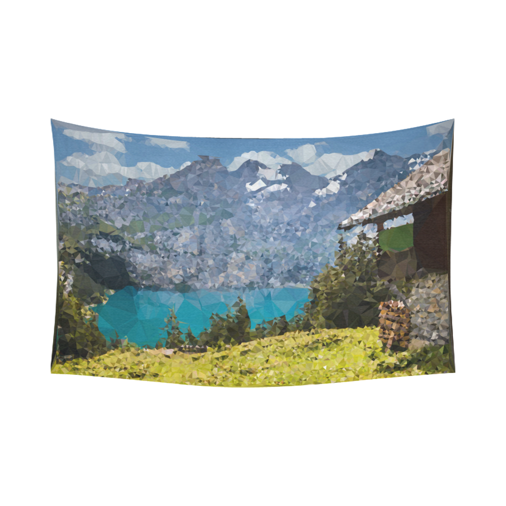 Mountain Landscape Low Poly Triangles Cotton Linen Wall Tapestry 90"x 60"