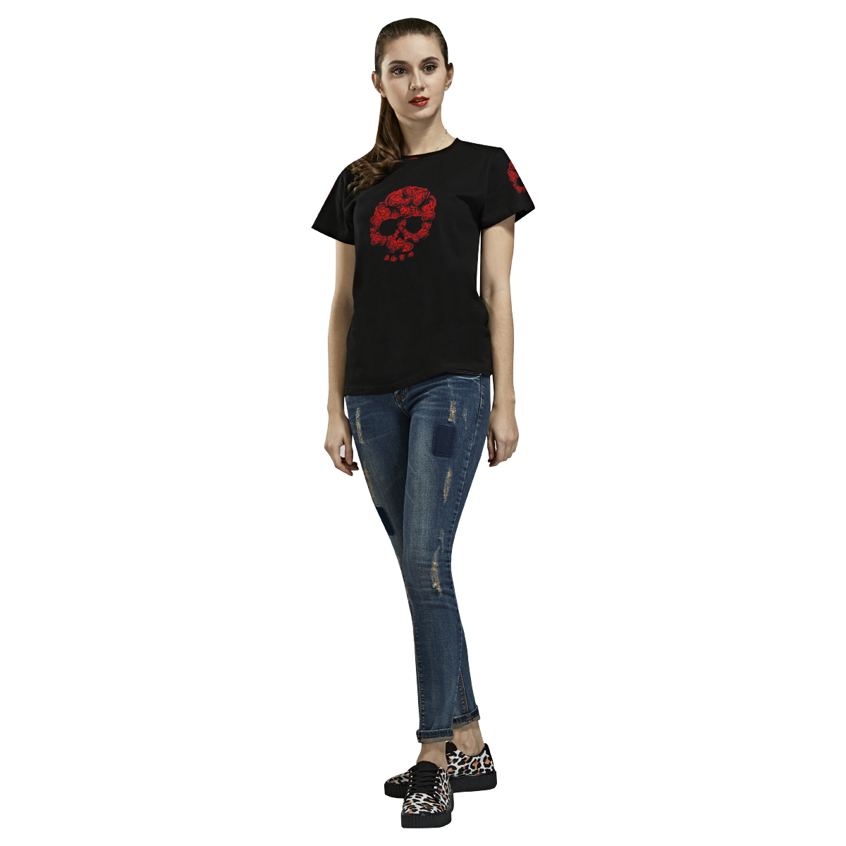Rose Skull All Over Print T-Shirt for Women (USA Size) (Model T40)