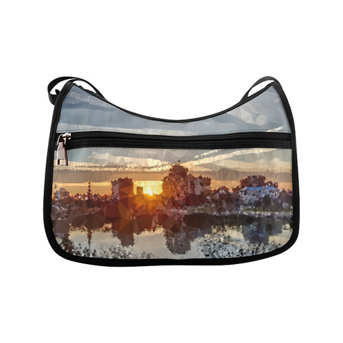 Sunset Winter Landscape Low Poly Triangles Crossbody Bags (Model 1616)