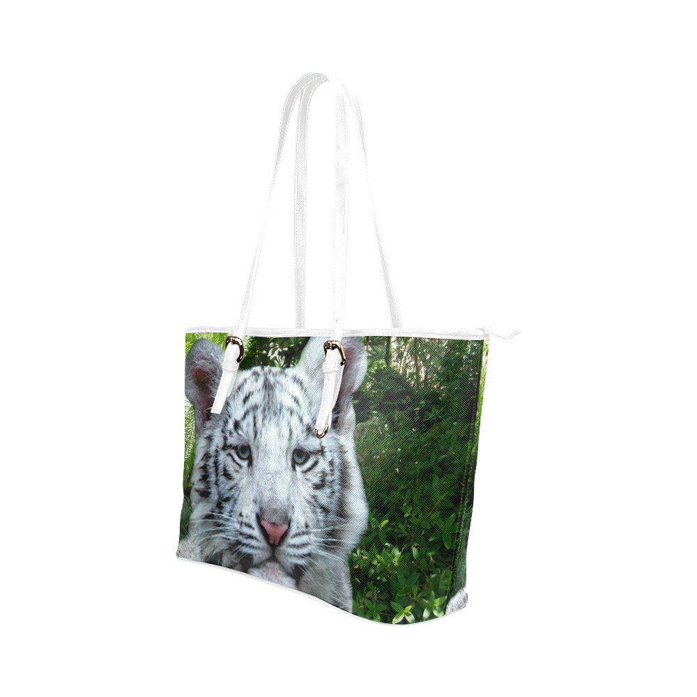 White Tiger Leather Tote Bag/Large (Model 1651)
