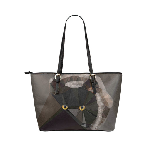 Cat Yellow Eyes Low Poly Triangles Leather Tote Bag/Large (Model 1651)