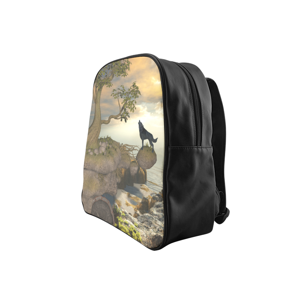 The lonely wolf on a flying rock School Backpack (Model 1601)(Small)