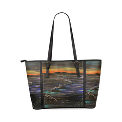 Night Walk Large Leather Tote Bag/Large (Model 1640)