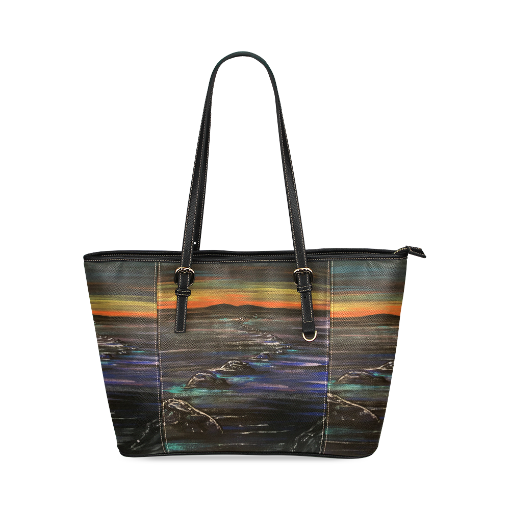 Night Walk Large Leather Tote Bag/Small (Model 1640)