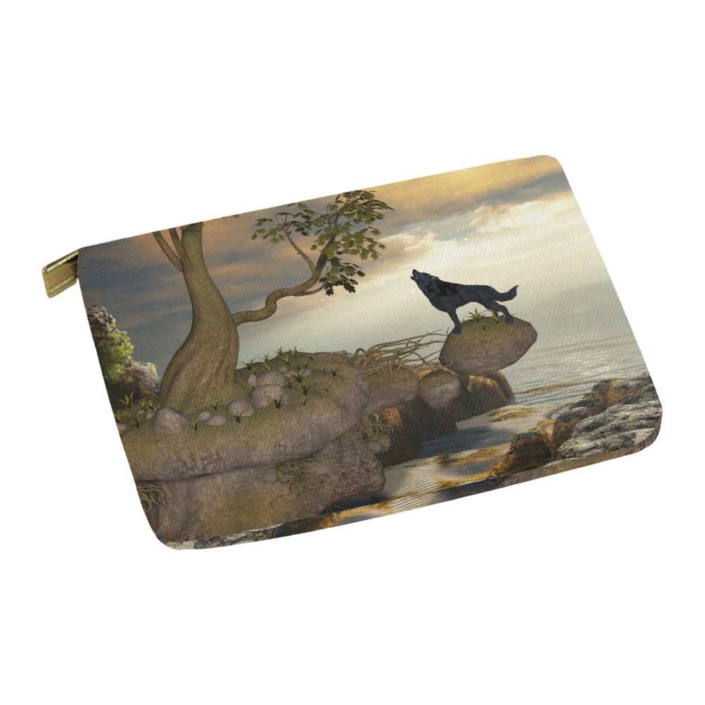 The lonely wolf on a flying rock Carry-All Pouch 12.5''x8.5''