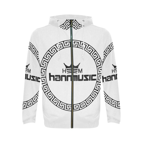 white and blk hannmusic world hoodie All Over Print Full Zip Hoodie for Men (Model H14)