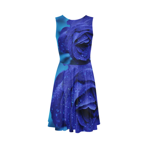 Blue Rose Dress Sleeveless Ice Skater Dress (D19)