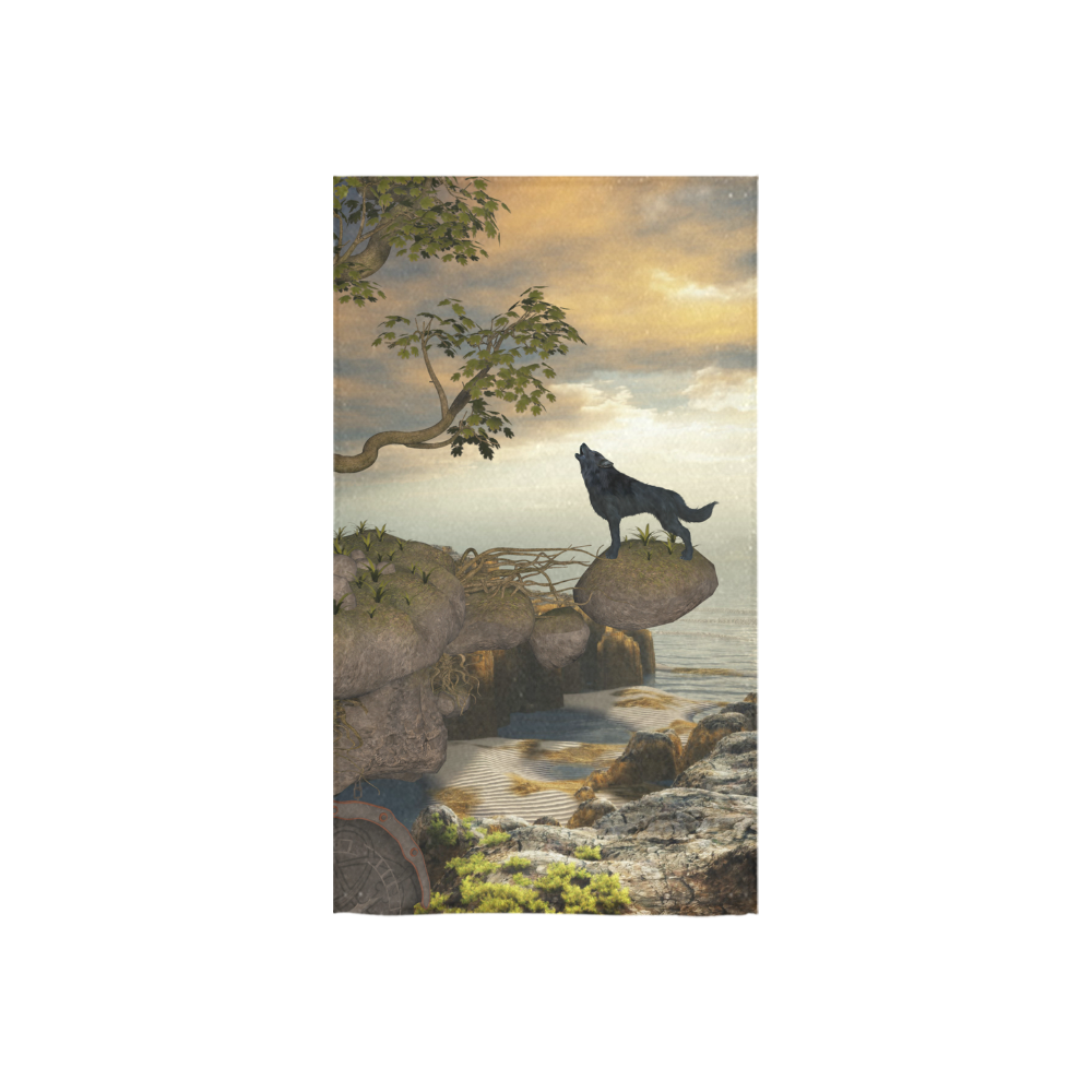 The lonely wolf on a flying rock Custom Towel 16"x28"