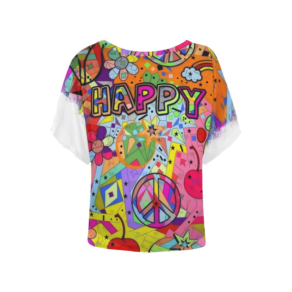 Happy Popart by Nico Bielow Women's Batwing-Sleeved Blouse T shirt (Model T44)